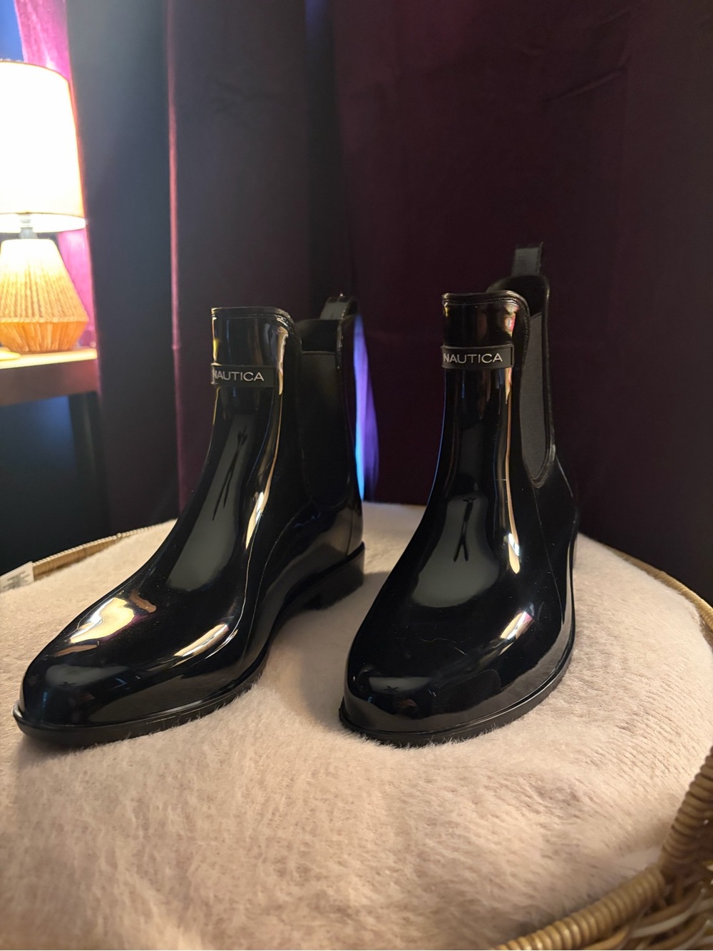 Nautica Black Glossy Rain Boots Ankle Chelsea Pull-On Boots Size 7